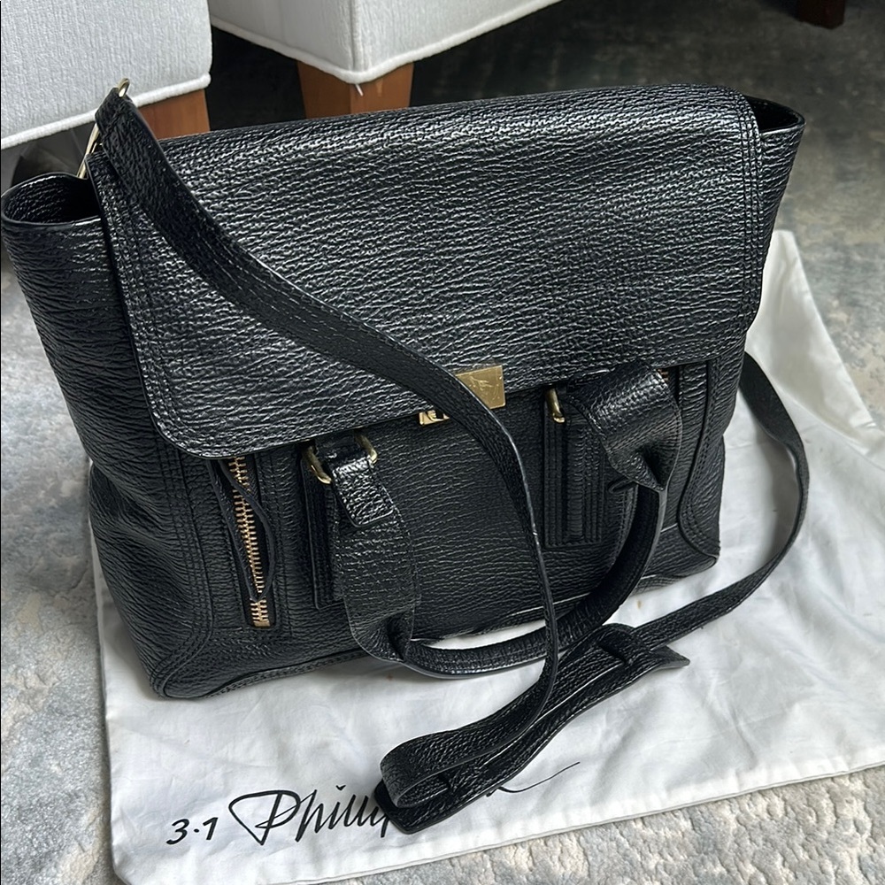 3.1 Phillip Lim Black Pashli Leather Satchel with Brass Hardware - Picture 3 of 10